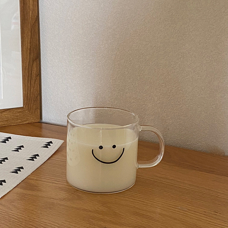Smiley Face Glass Mug | 400ml Cute Minimalist Cup