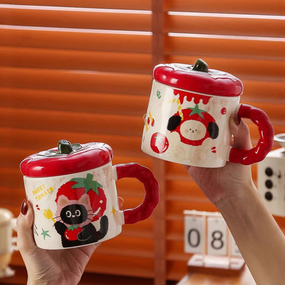 Cute Animal Ceramic Mug with Lid 350ML - Cat