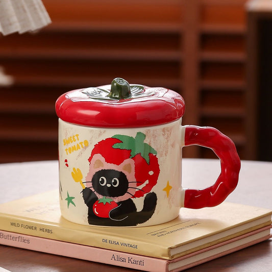 Cute Animal Ceramic Mug with Lid 350ML - Cat