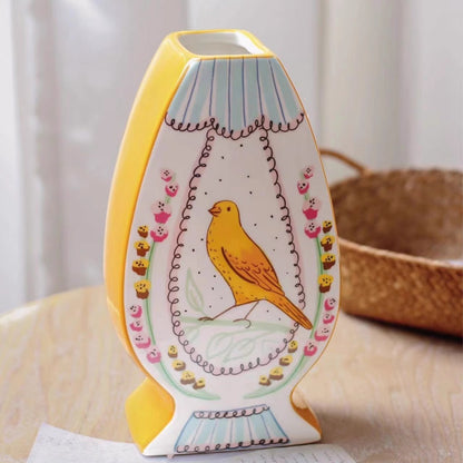 Nightingale & Rose Hand-painted Vase - Pink Rose for Love