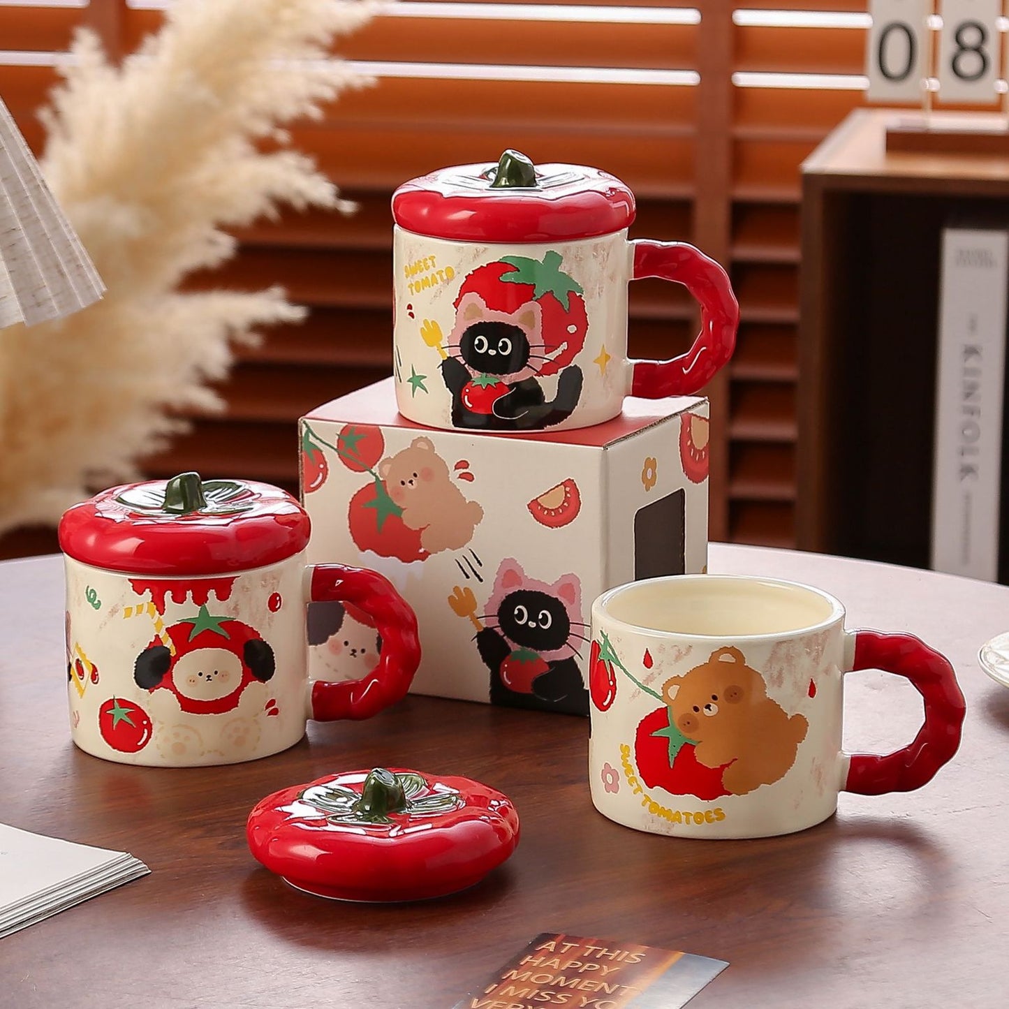 Cute Animal Ceramic Mug with Lid 350ML - Cat