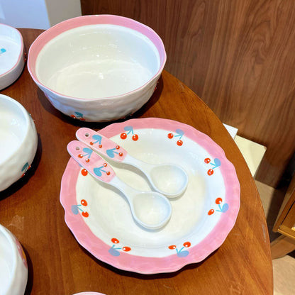 Pink Cherry Ceramic Plate Round