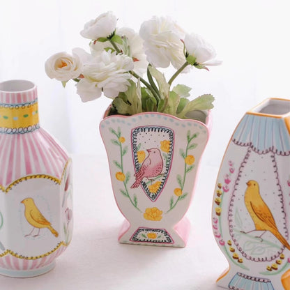 Nightingale & Rose Hand-painted Vase - Pink Rose for Love