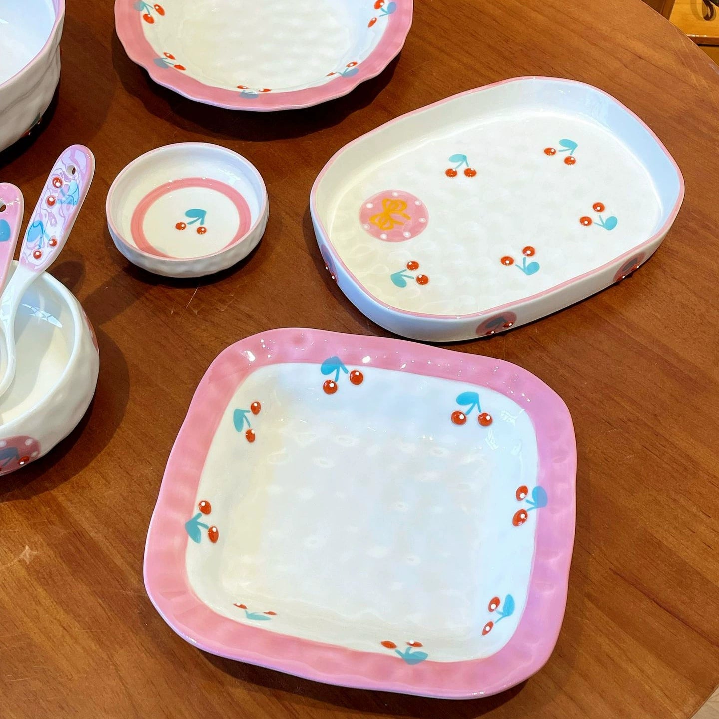 Pink Cherry Ceramic Plate Rectangle