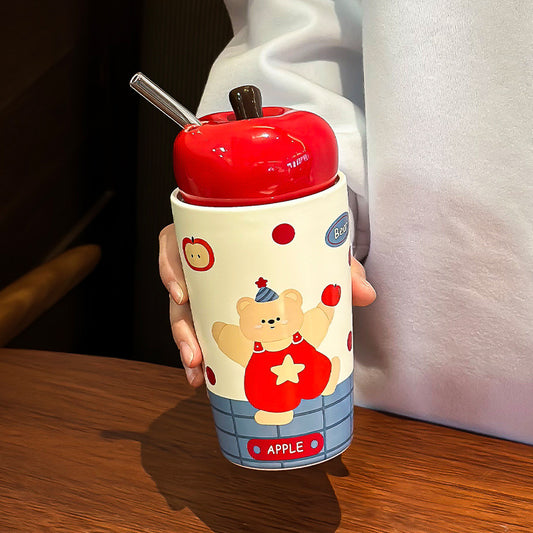 ceramic water bottle bear pattern water bottle water mugs water cup ceramic coffee bottle kid‘s water bottle girl’s birthday gift for girlfriend gift for cousin self-love gift app-shaped ceramic bottle july christmas gift new year gift mother‘s day gift mother’s birthday gift free gift wrapping