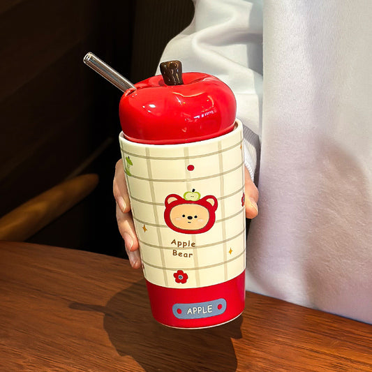 ceramic water bottle bear pattern water bottle water mugs water cup ceramic coffee bottle kid‘s water bottle girl’s birthday gift for girlfriend gift for cousin self-love gift app-shaped ceramic bottle july christmas gift new year gift mother‘s day gift mother’s birthday gift free gift wrapping
