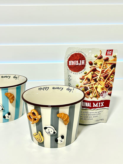 Happy Puppy Ceramic Snack Bowl Tall 1130ML - Grey