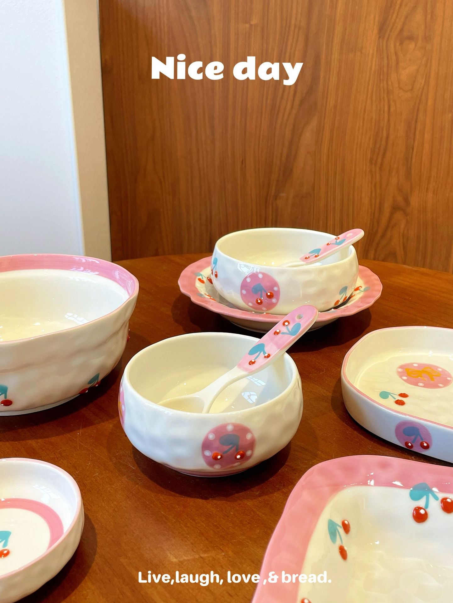 Pink Cherry Ceramic Bowl Large