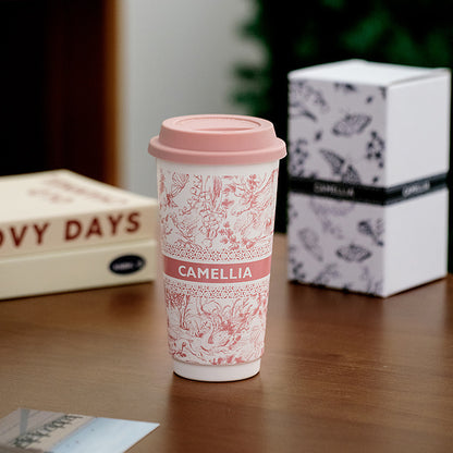 large Ceramic Mug with Silicone Lid with floral camellia print large capacity gift for mom gift for girlfriend for sister healthy ceramic eco-friendly ship from Australia Sydney free shipping