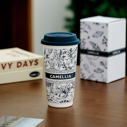 large Ceramic Mug with Silicone Lid with floral pattern large capacity gift for mom gift for girlfriend for sister healthy ceramic eco-friendly ship from Australia Sydney free shipping