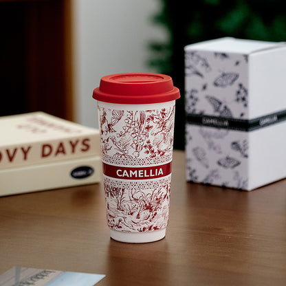 large Ceramic Mug with Silicone Lid with floral pattern large capacity gift for mom gift for girlfriend for sister healthy ceramic eco-friendly ship from Australia Sydney free shipping