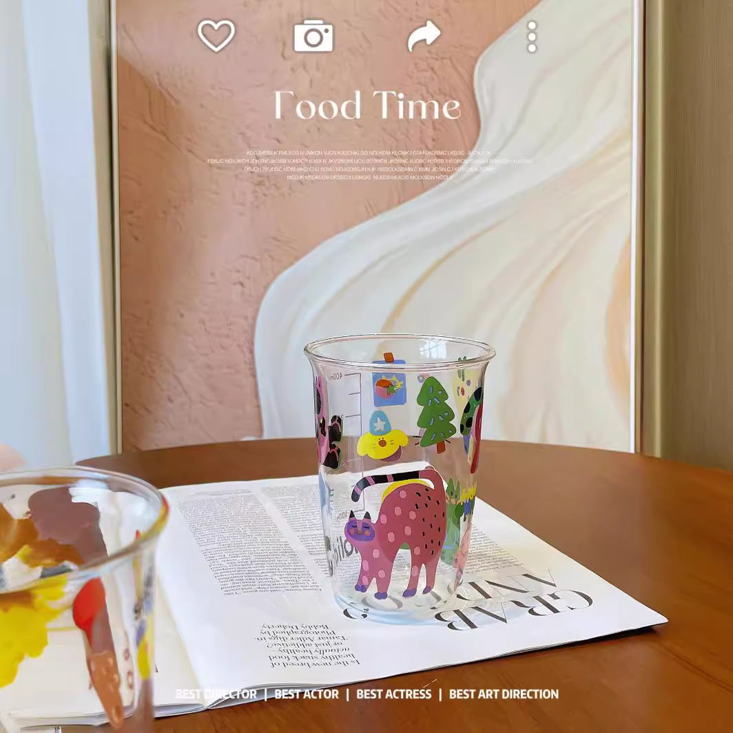 Adorable Animal Glass Mug with handle 400ML - Holiday Cat