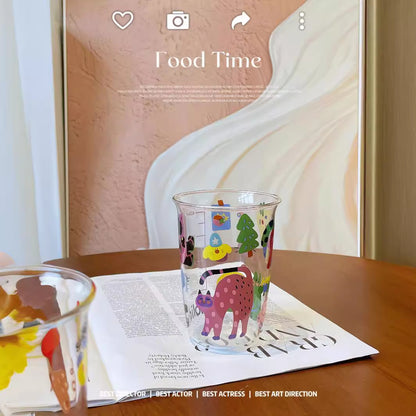 Adorable Animal Glass Mug with handle 400ML - Holiday Cat