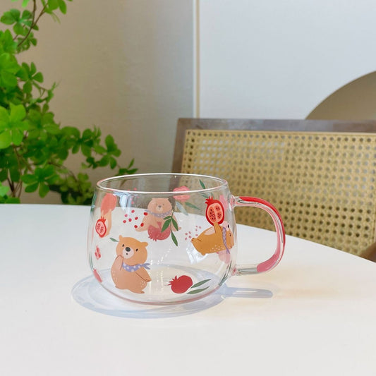 Adorable Animal Glass Mug with handle 300ML - Bear