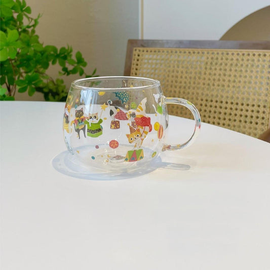 Adorable Animal Glass Mug with handle 300ML - Circus