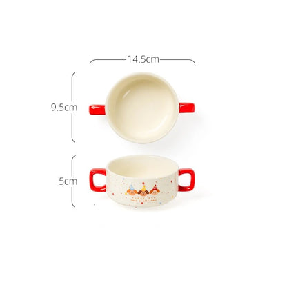 Three Puppy Creamy Ceramic Double Handled Bowl 200ML