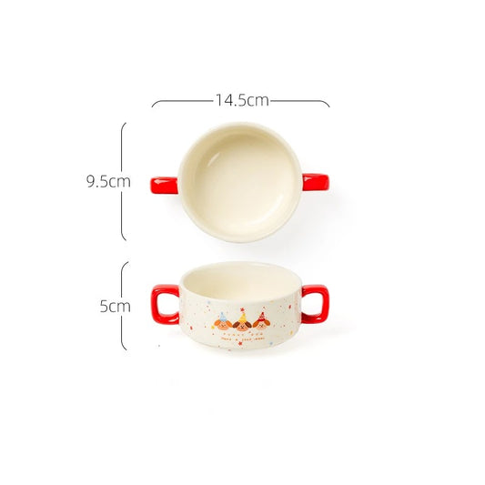 Three Puppy Creamy Ceramic Double Handled Bowl 200ML